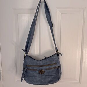 Stone Mountain Blue Crossbody/Shoulder Purse, Gold Design Lots of Pockets